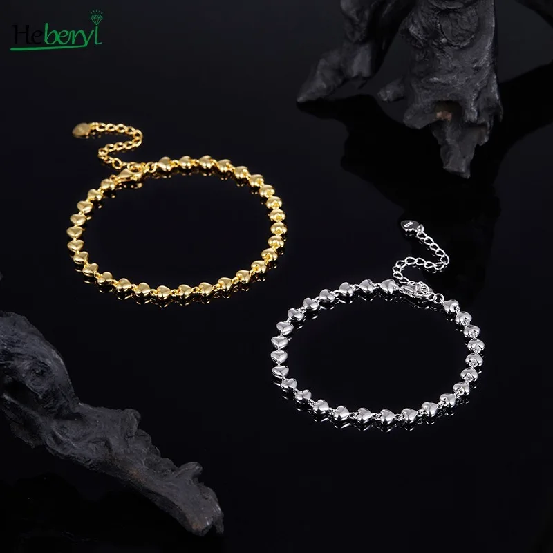

925 Sterling Silver Bracelets Heart Shape Sweet Sstyle Plated White Gold or Gold Does Not Fade Fine Jewelry Gifts for Women