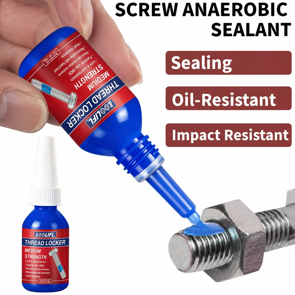 Loolifl Blue Thread Locking Agent, Sealant, Low-Strength Removable Anaerobic Adhesive, Good Flowability, Anti-Loosening Sealant, Metal Bolt and Nut Fixing Adhesive, Low Viscosity Easy-To-Remove Screw Fixing Agent, Suit