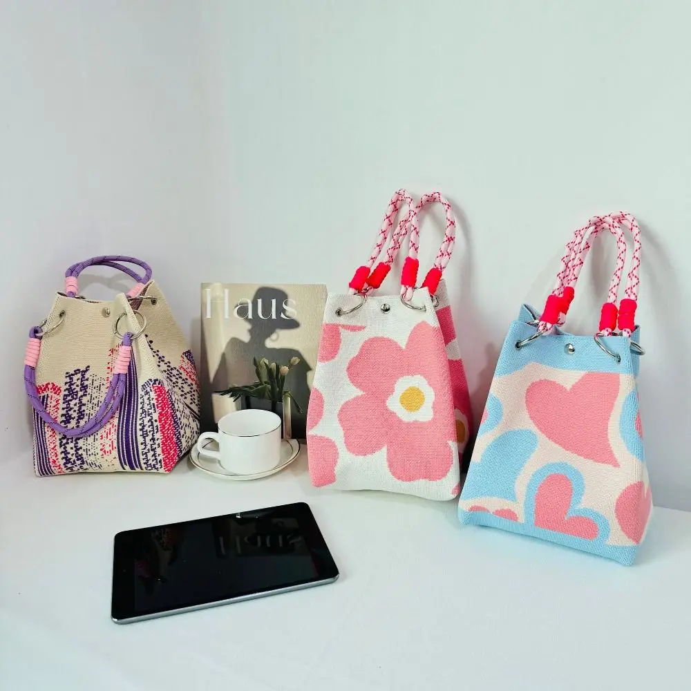 Gifts Versatile Butterfly Knitted Bucket Bag Flowers Portable Women's Fashion Handbag Small Bag Cute Handbag Knitted Wrist Bags