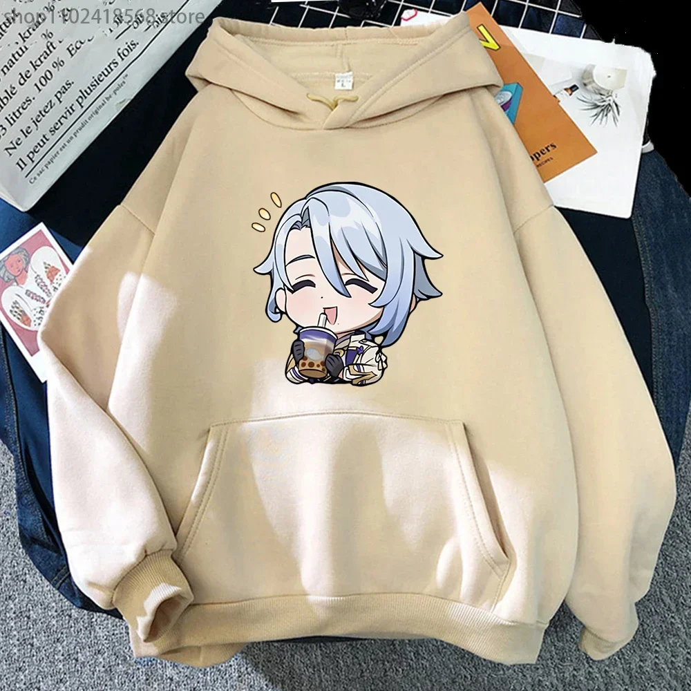 Genshin Impact Kamisato Ayato Hoodie Anime Cartoon Print Long Sleeve Funny To Drink Milk Tea EU Size Sudaderas Para Mujer Casual