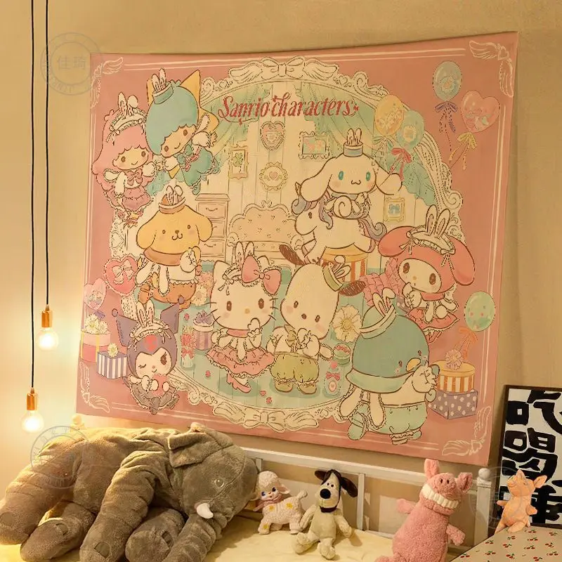 Sanrio Hallo Kitty Anime Kawaii Ins Wandbehang Stoff niedlichen Cartoon Hintergrund Schlafzimmer Wand dekoration Geschenke