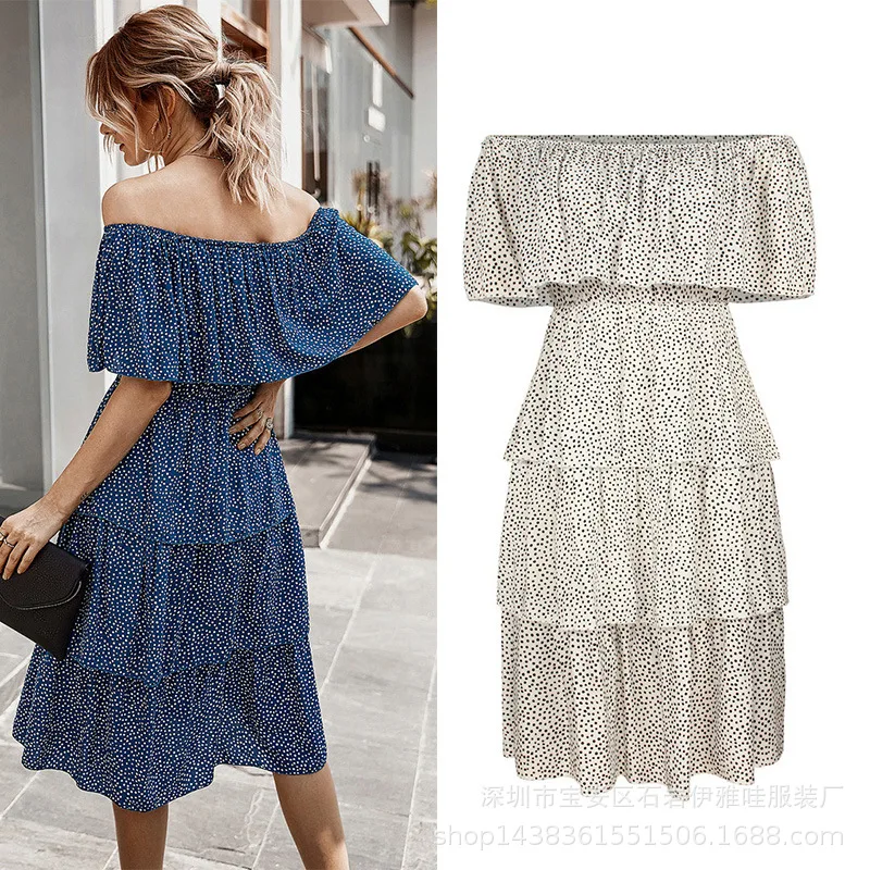 Zagros Vestido de fiesta de playa con volantes bohemio y estampado floral con hombros descubiertos de verano para mujer