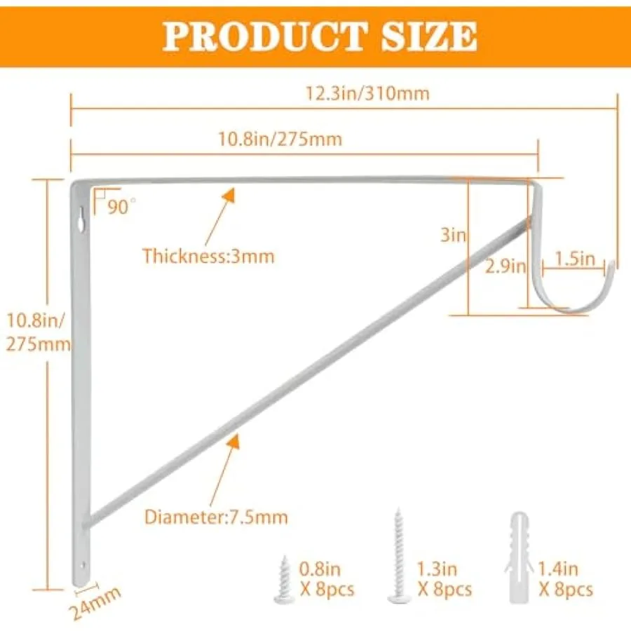 8 Pack Heavy Duty Closet Rod Bracket 11 x11 Closet Shelf and Rod Brackets Right Angle Closet Shelf Bracket with Rod Holder Clos