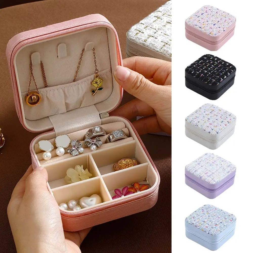 

Простая двухслойная сумка для упаковки ювелирных изделий из искусственной кожи с цветочной пряжкой, чехол для хранения сережек, органайзер, мини-держатель для ювелирных изделий, подарок