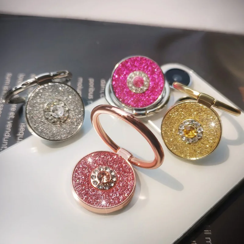 Diamond Shiny Gemstones Metal Mobile Phone Finger Ring Bracket Universal Sparkling Powder Crystal Holder Rotatable Ring Bracket