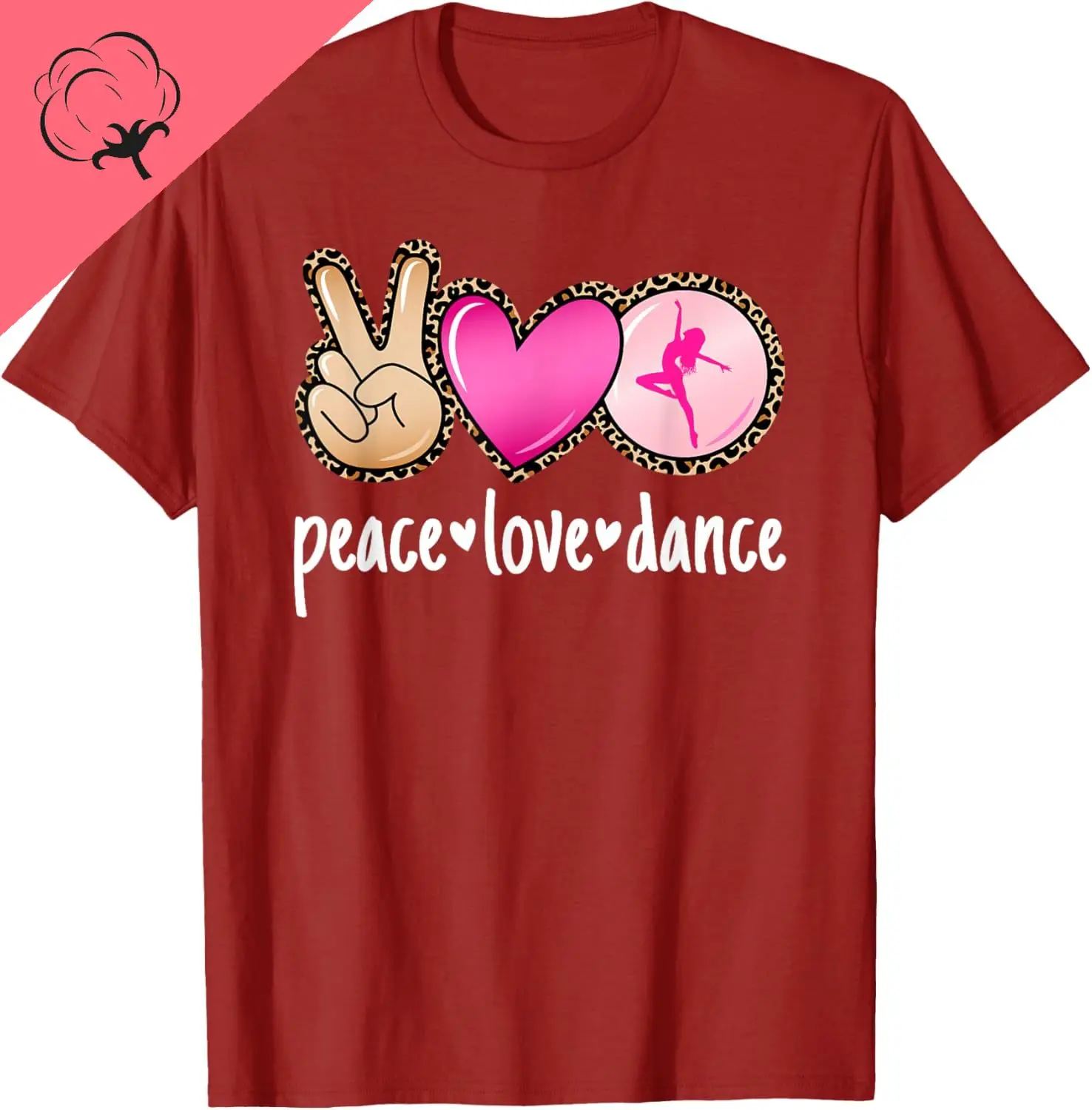 Peace Love Dance Leopard Print Mom Women Girls Dancing T-Shirt Custom Printed Graphic T Shirts Cotton Camiseta Hombre