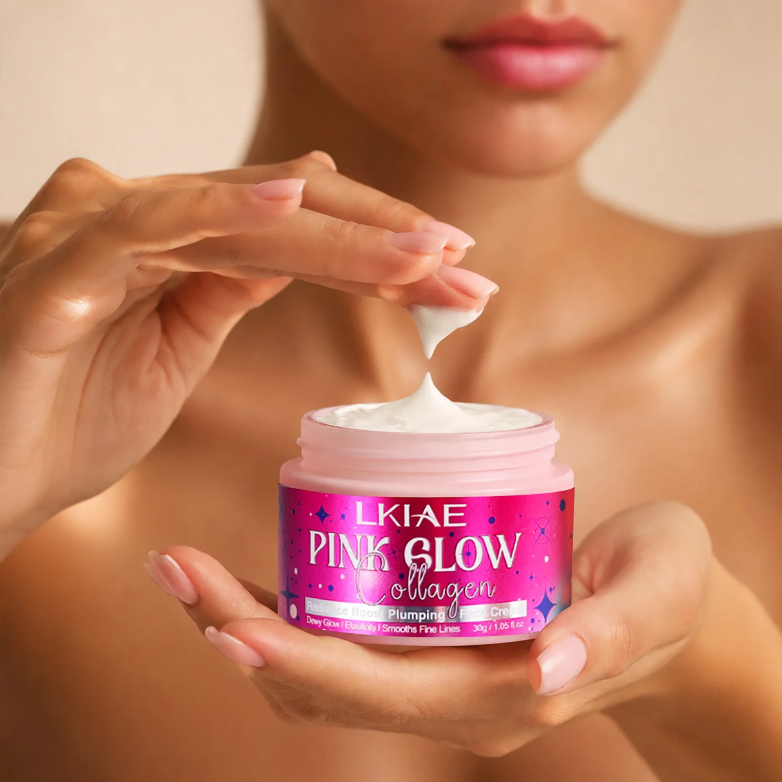 Afbeelding 6: LKIAE Pink Glow Collagen Gezichtscrème, Radiance Boost Plumping Gezichtscrème, Verfijnt Fijne Lijnen, Dieptereiniging Huid, Anti-donkere Vlekken