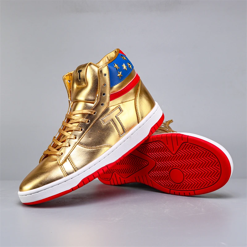 2024 Trump Never Give Up MAGA Gold Sneakers for Men - Premium Materials, High-Top & Low-Top Options