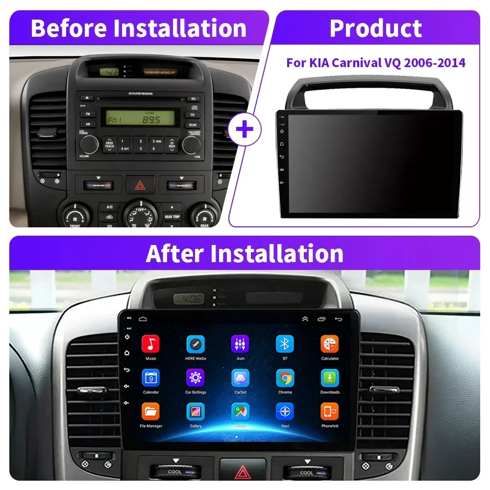 Android 17 For KIA Carnival  All-in-one VQ 2006 - 2014 Autoradio Car Radio Multimedia Player Navigation GPS CarPlay Stereo 2din