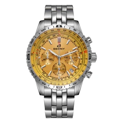 BERNY Pilot Men's Watches Quartz Chronograph Watch Sapphire Stainless Steel Super Luminous Luxury Dress Man Aviation Wristwatch