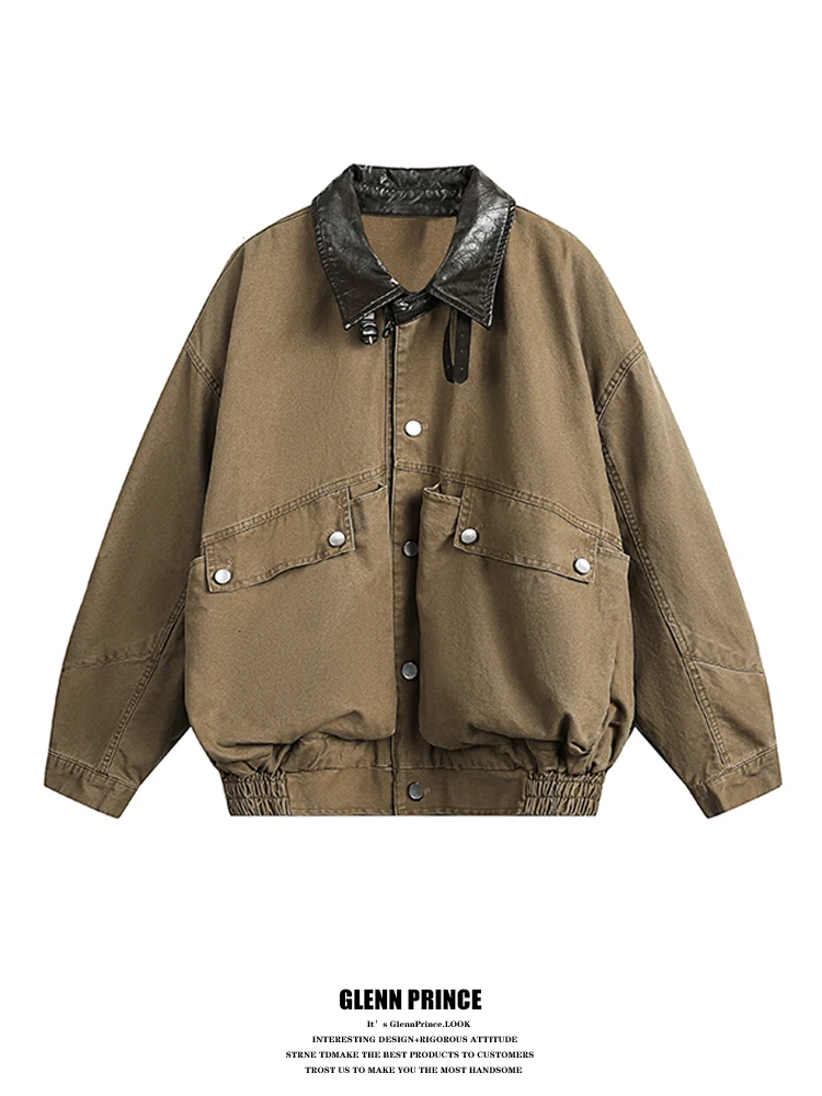 

American Retro Barn Jaet with Stand Collar Patchwork 3D kets Men's Spring New Workwear Coat Youth ular Loose Fit Cotton