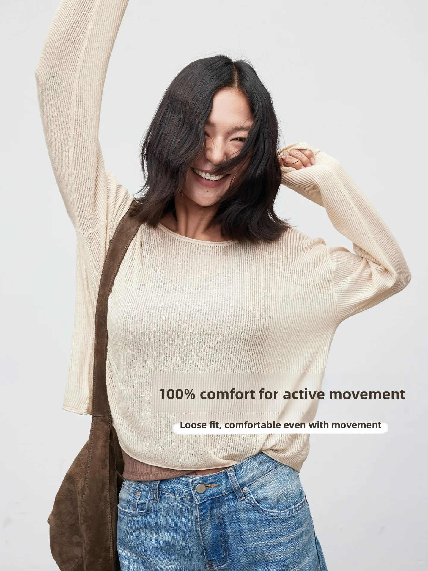 

Lagur Women's Long Sleeve Knitted Shirt Breathable Silk Cashmere Loose Fit Casual Style round Neck Pullover Spring Fashion