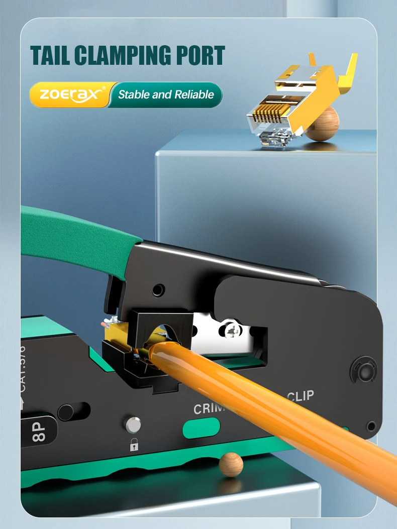 ZoeRax RJ45 Pass Through Crimper CAT5/5e CAT6 CAT6a CAT7 Standard and Shielded Network Connectors and RJ45 RJ12 RJ11