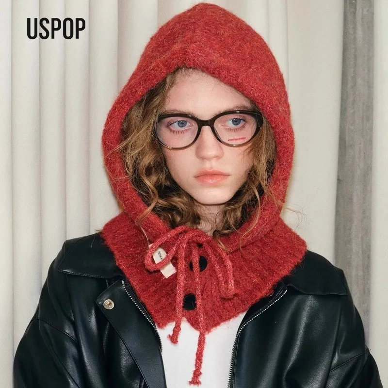 

USPOP винтажная стильная вязаная шапка-балаклава для женщин, осенне-зимняя универсальная шарф-бини, теплая шапка с повязкой на голову, уличная одежда