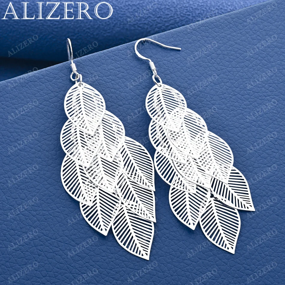 

ALIZERO 925 Sterling Silver Earrings Hollow Leaves Tassel Long Drop Earrings Fashion Jewelry Woman Trendsetter Christmas Gifts