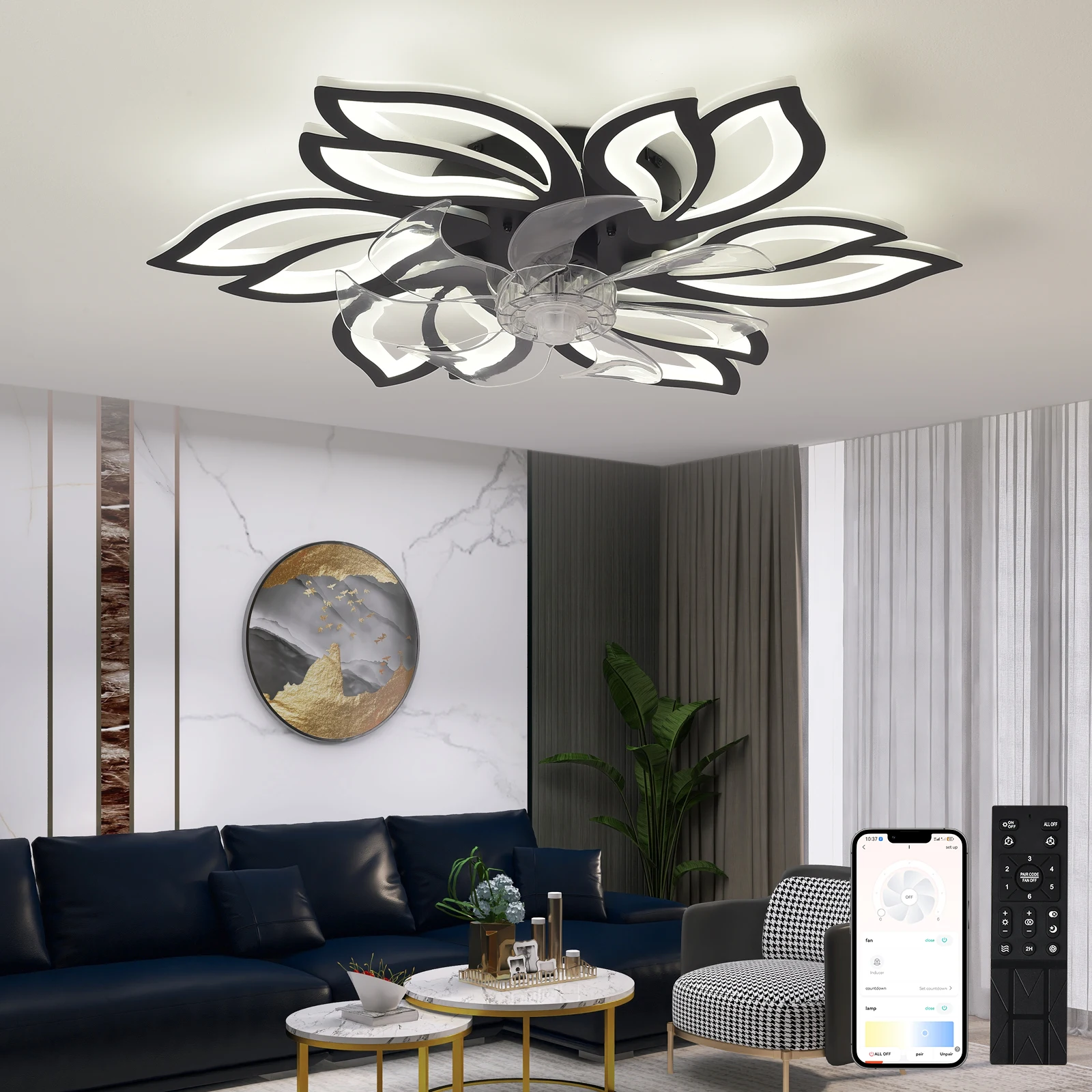 Nordic Ceiling Chandelier Fans Lamps with Remote for Living Dining Table Room Bedrooms Home Decor Hanging Fan Lights Fixture
