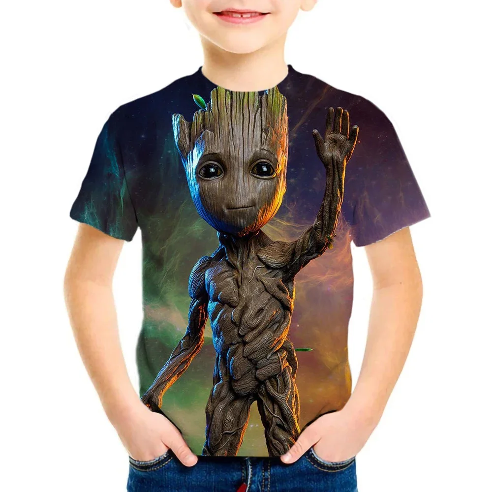 Marvel Comic Superheroes Robert Bruce Groot Kids T-Shirts Children Cartoons Fashion Anime Tops Boy Girl Outfits Tee Shirt