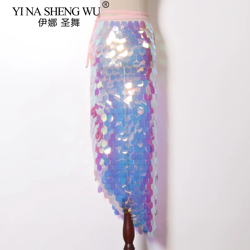 Sciarpa per fianchi con paillettes da ballo latino da donna Lady Sirena con paillettes Danza del ventre Sciarpa corta per fianchi Cintura avvolgente con paillettes Scaglie di pesce Abbigliamento da ballo