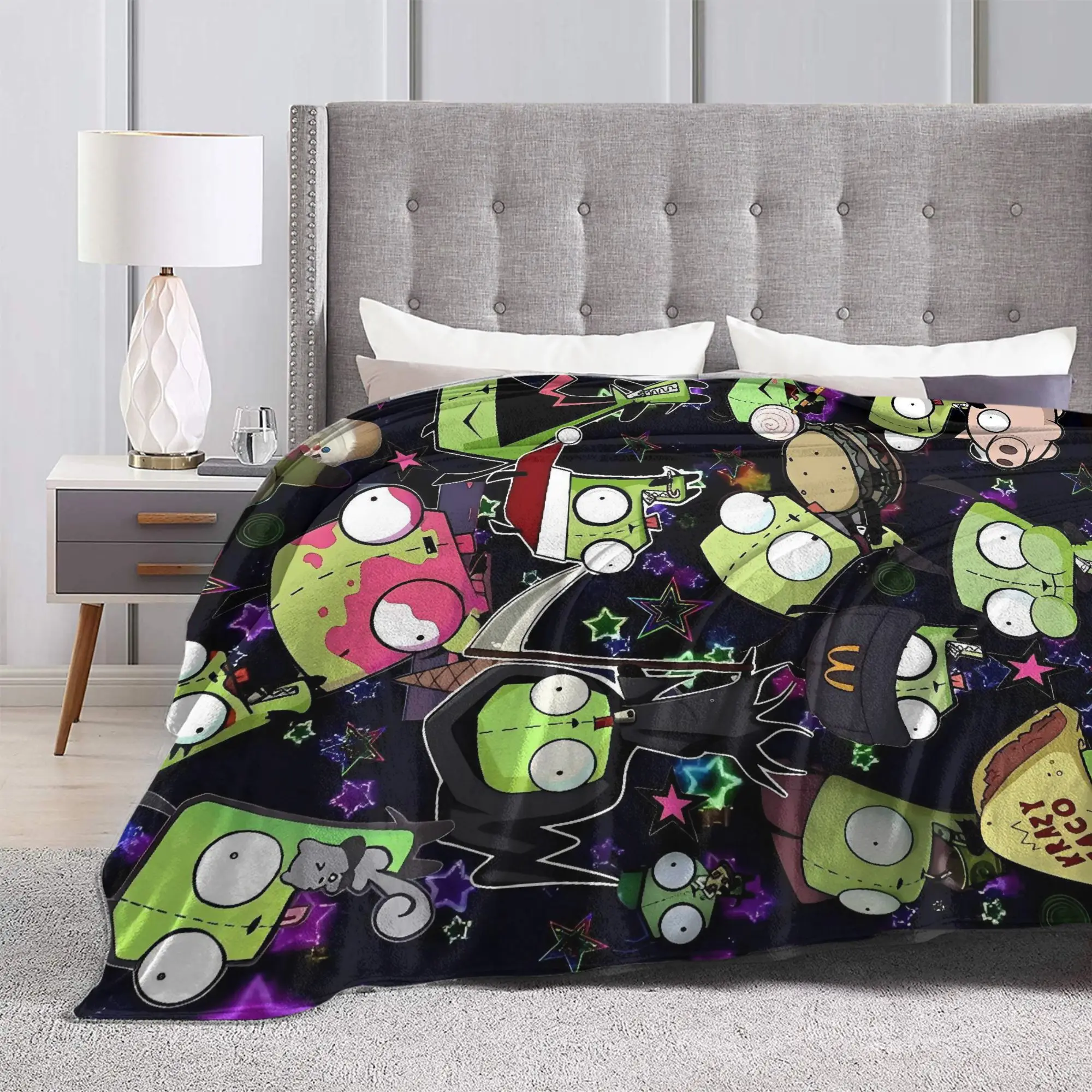 Invaders Zims Gir Loves Blanket  Airplane Travel Flannel Throw Blanket For Home Decor Warm Soft Design Quality Bedspread Gift