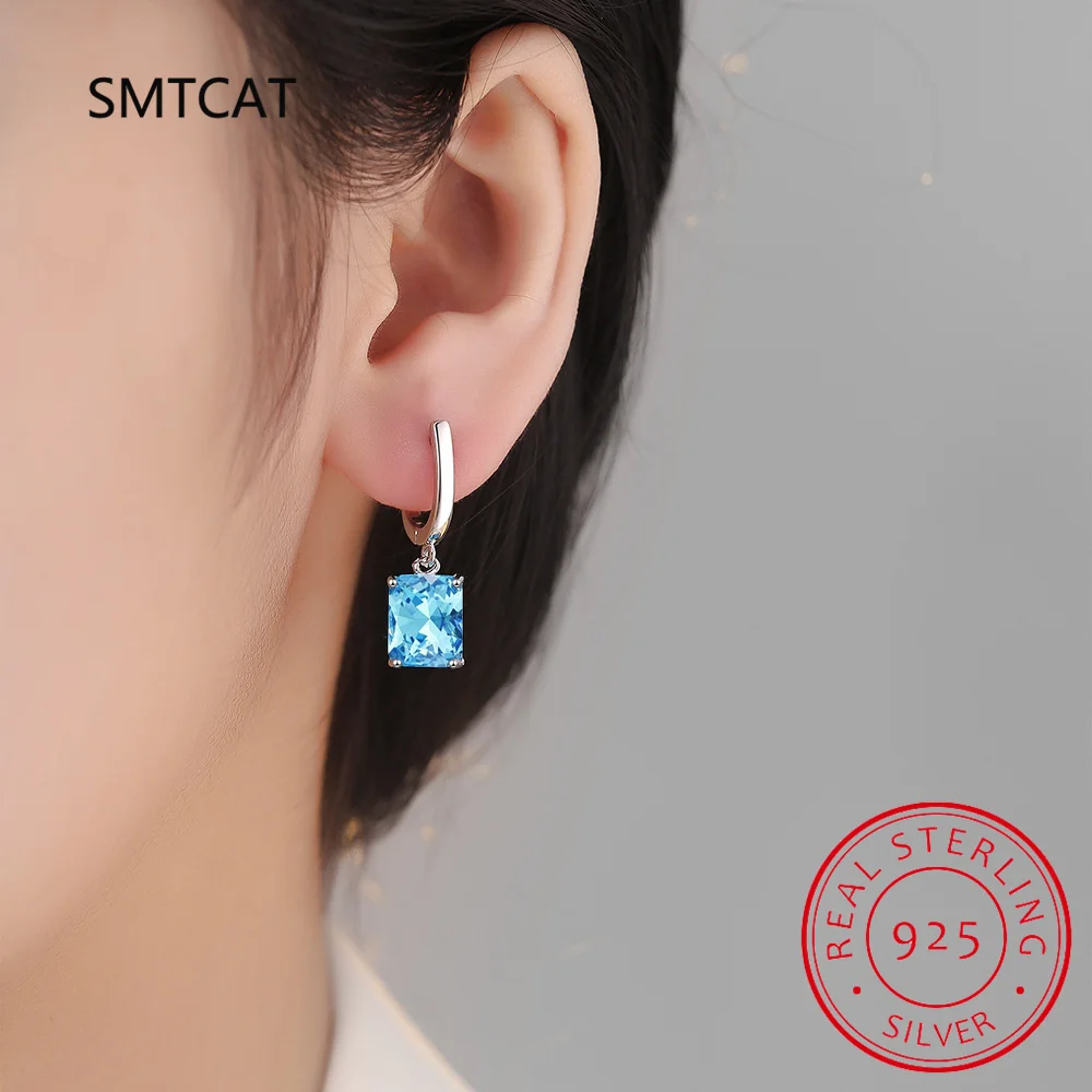 Łącznie 1,73 ct poduszka naturalny błękitny topaz zwisają kolczyki wiszące 925 srebro dla kobiet kamień szlachetny piękna codzienna biżuteria — zdjęcie 6