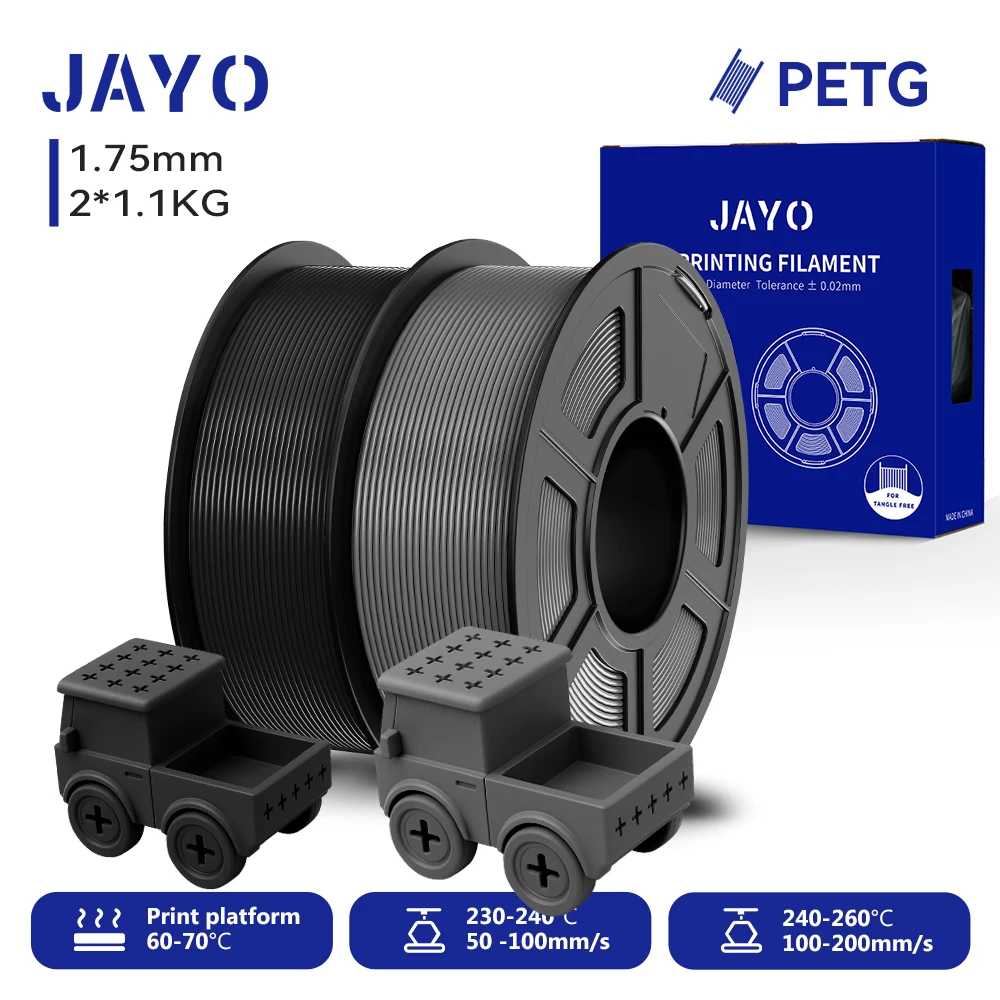 JAYO 2,2 kg 3D-PETG-Druckerfilament, 1,75 mm PETG-Druckerfilament, ordentlich gewickeltes 3D-Druckmaterial für Bambu FDM 3D-Drucker