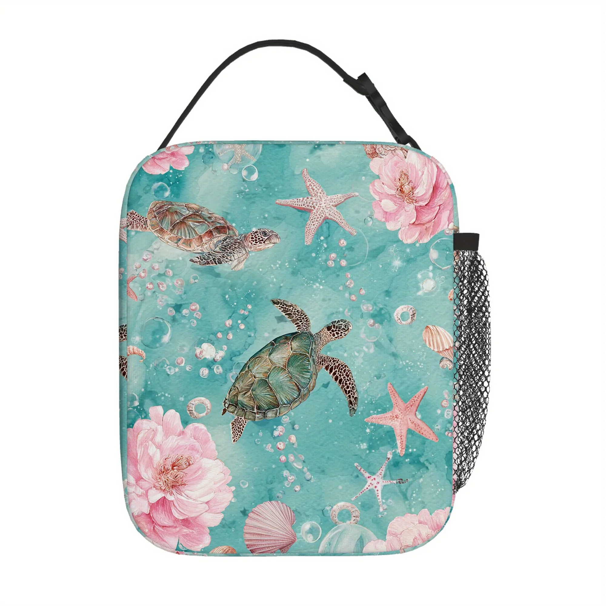 1pc, Ocean Life with Flowers and Bubbles Printed Thermal Bag, Insulated Bag, Not for Food Contact, Suitable for Home, Restaurant