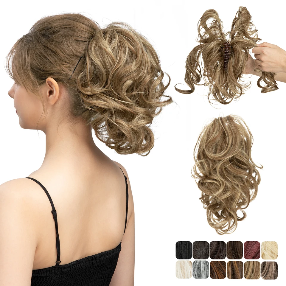 Extensiones de coleta con pinza de garra DIY, postizo de moño, cabello falso negro, rubio y natural para mujer