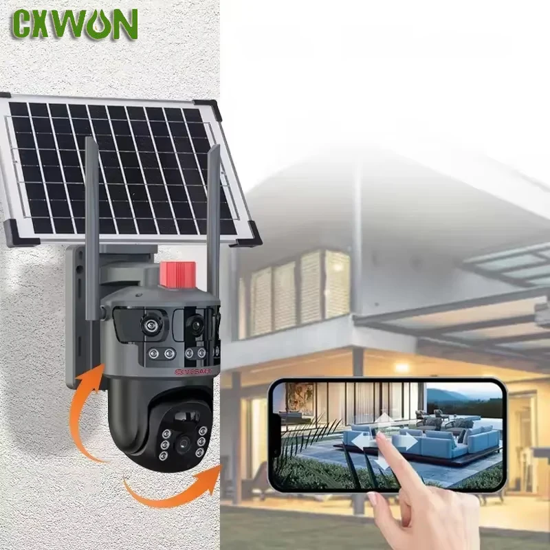 Wireless Solar Powered Security Camera Light V380 3MP 4G Wifi 3 Screens Outdoor Outdoor IP Cam Dual Screen Surveillance