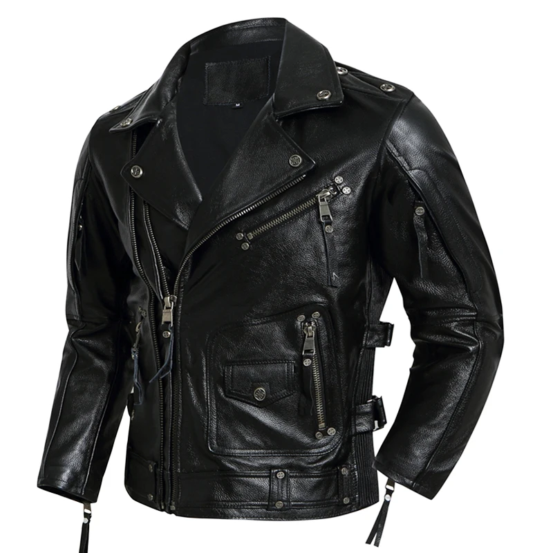 

Mens Leather Jacket Thick Genuine Cow Slim Men's Leather Jacket Riding Jackets Motorcycle Biker Clothes Chaquetas Moto Hombre