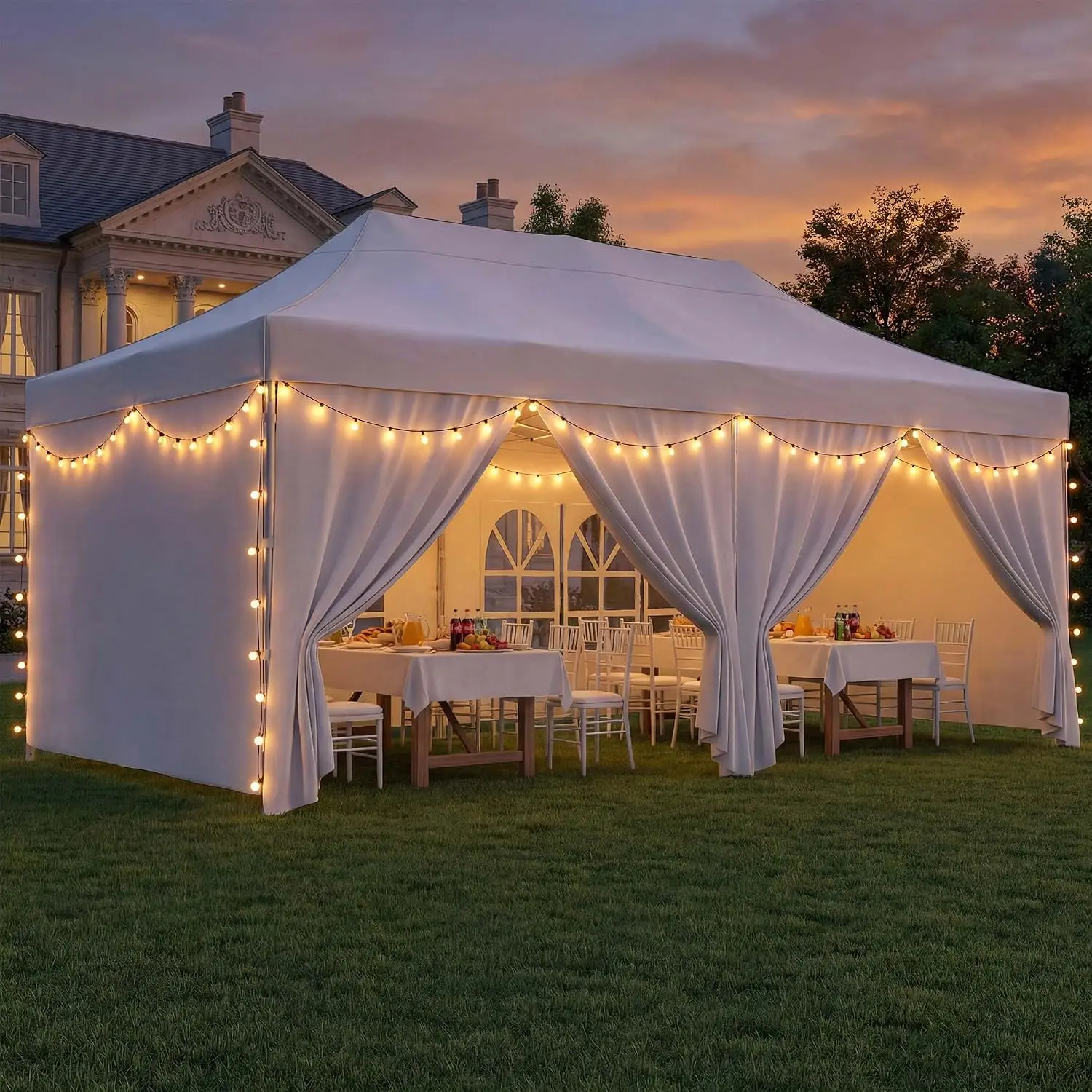 10x20 Pop Up Party Tent, Heavy Duty Waterproof Canopy with Removable Sidewalls & Roll-Up Door, Large White Event, Customized