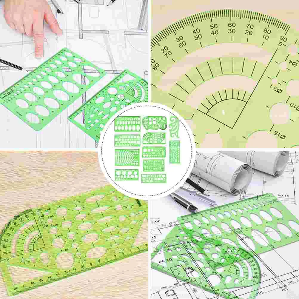 11 Pcs Hollow Painting Tool Architecture Template Building Formwork Stencils Geometric Drawing Tools Measuring Rulers Student