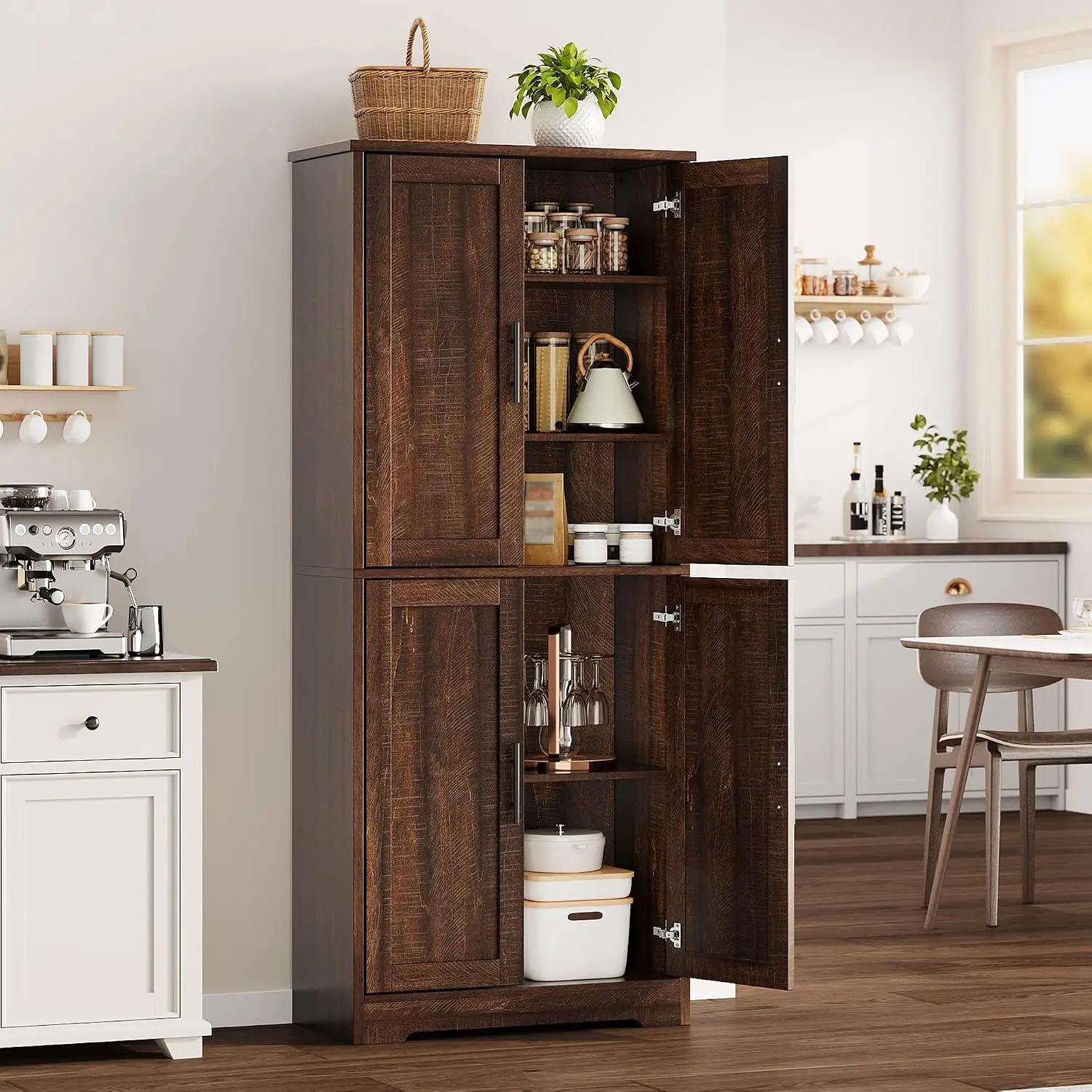 Kitchen Pantry Cabinet, 70 Inch Tall Storage Cabinet with Doors and Adjustable Shelves, Freestanding Wooden Classic Cupboard