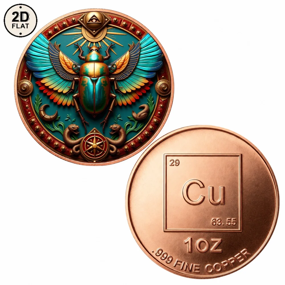 1pc 1oz Fine Egyptian Mythology Scarab Challenge Coin All Seeing Eye Snake Symbol Art Collectible Medal for Ancient Culture Fans