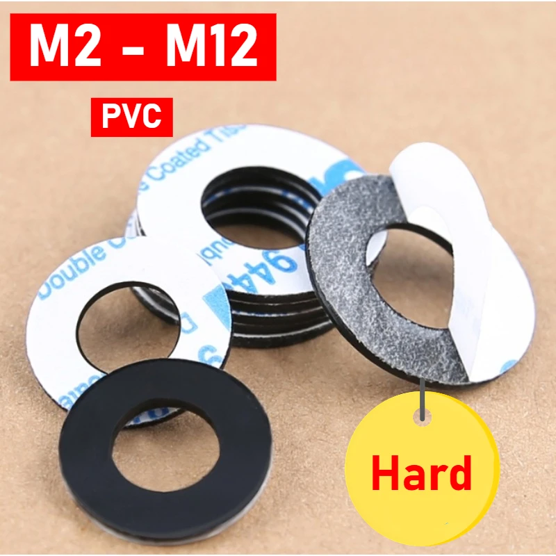 50-200pcs M2~M12 Single Sided Adhesive Backed PVC Black Flat Gasket Adhesive Plastic Round Washer Screw Insulating Hard Washer