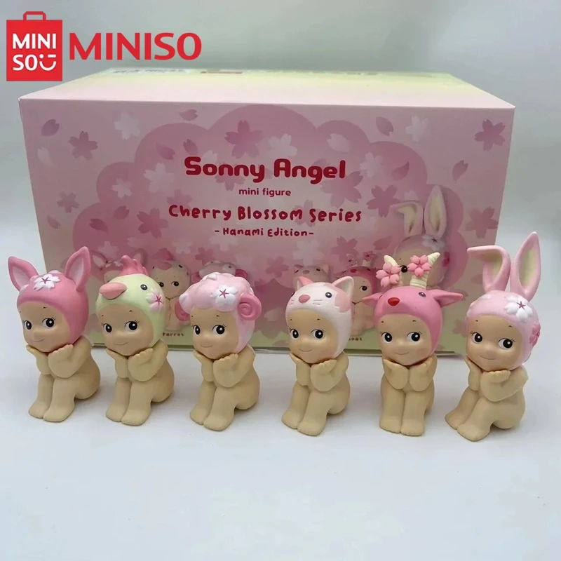 Miniso-Muñeca Sonny Angel de marca compartida, flor de cerezo, diseño de caja ciega desplegable, selección aleatoria para coleccionistas de juguetes