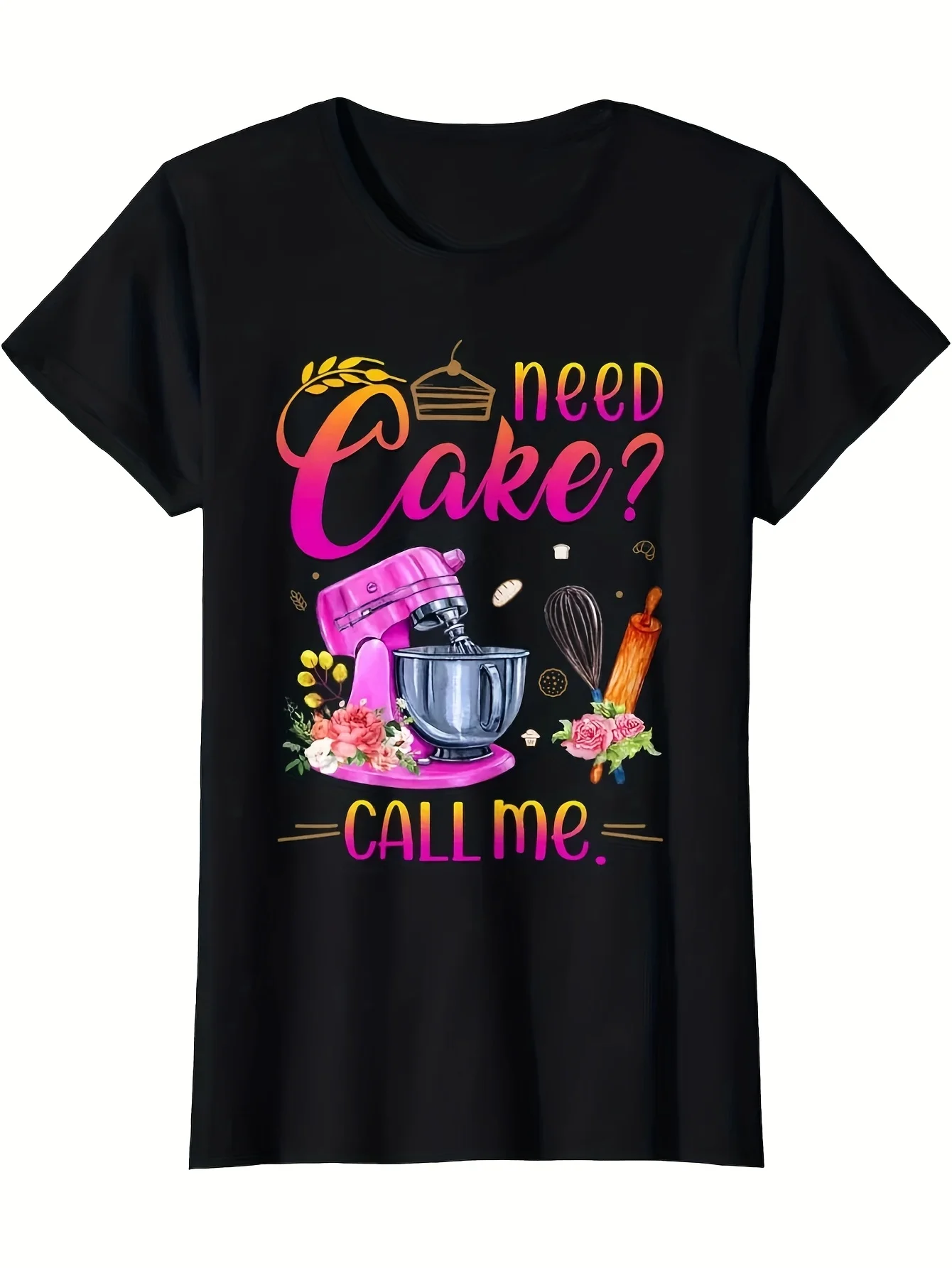 Humorous Baking T-Shirt - Requires Cake Phrase with Stand Mixer, Cupcake  Lollipop Graphics - Black  Pink Gift for Cake Creators, Relaxed Fit Casual Shirt Ideal for Bakers, Caksam, Short Sleeve Top for Everyday Use, Crew Neck, Drop Shoulder