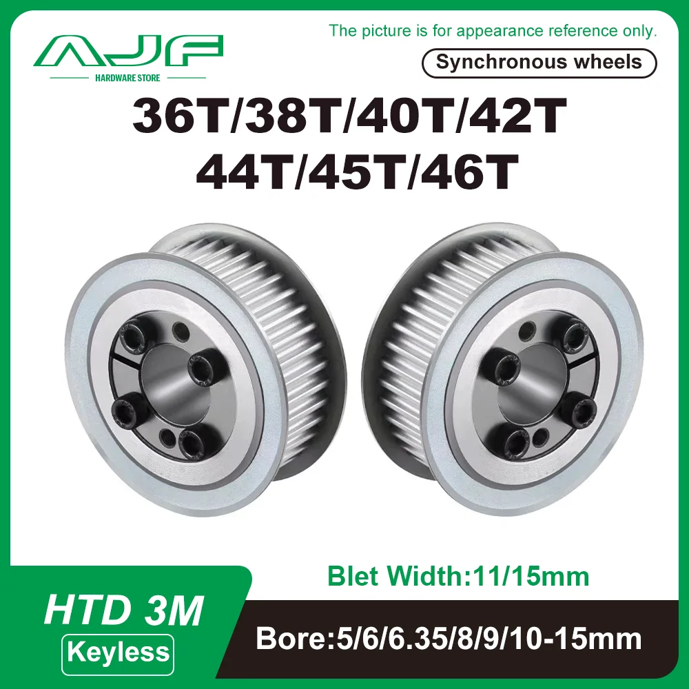 

HTD 3M 36T 38T 40T 42T 44T 45T 46Teeth Timing Pulley Keyless Bushing Bore 5mm-10mm-32mm for Belt Width 10/15mm