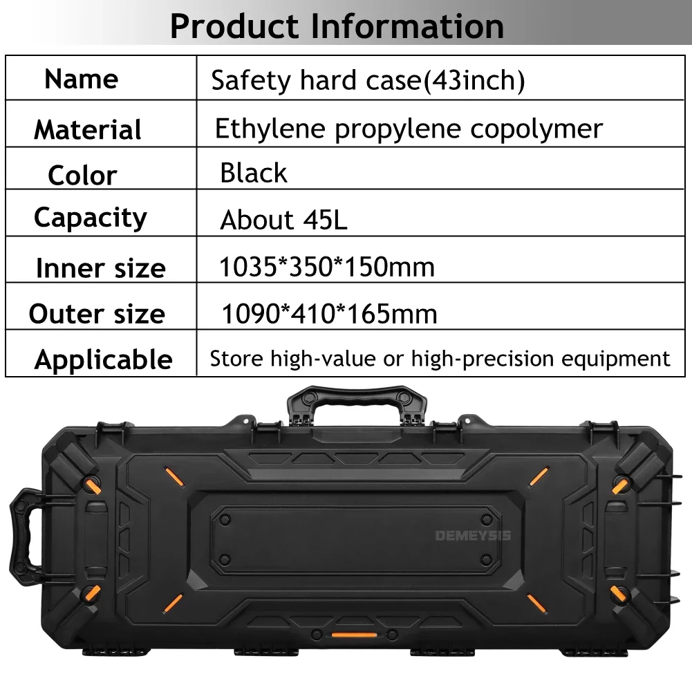 43 Inch Rifle Shotgun Cases Tactical Hard Gun Case for Ammunition, Firearm Storage Accessory Airsoft Large Box
