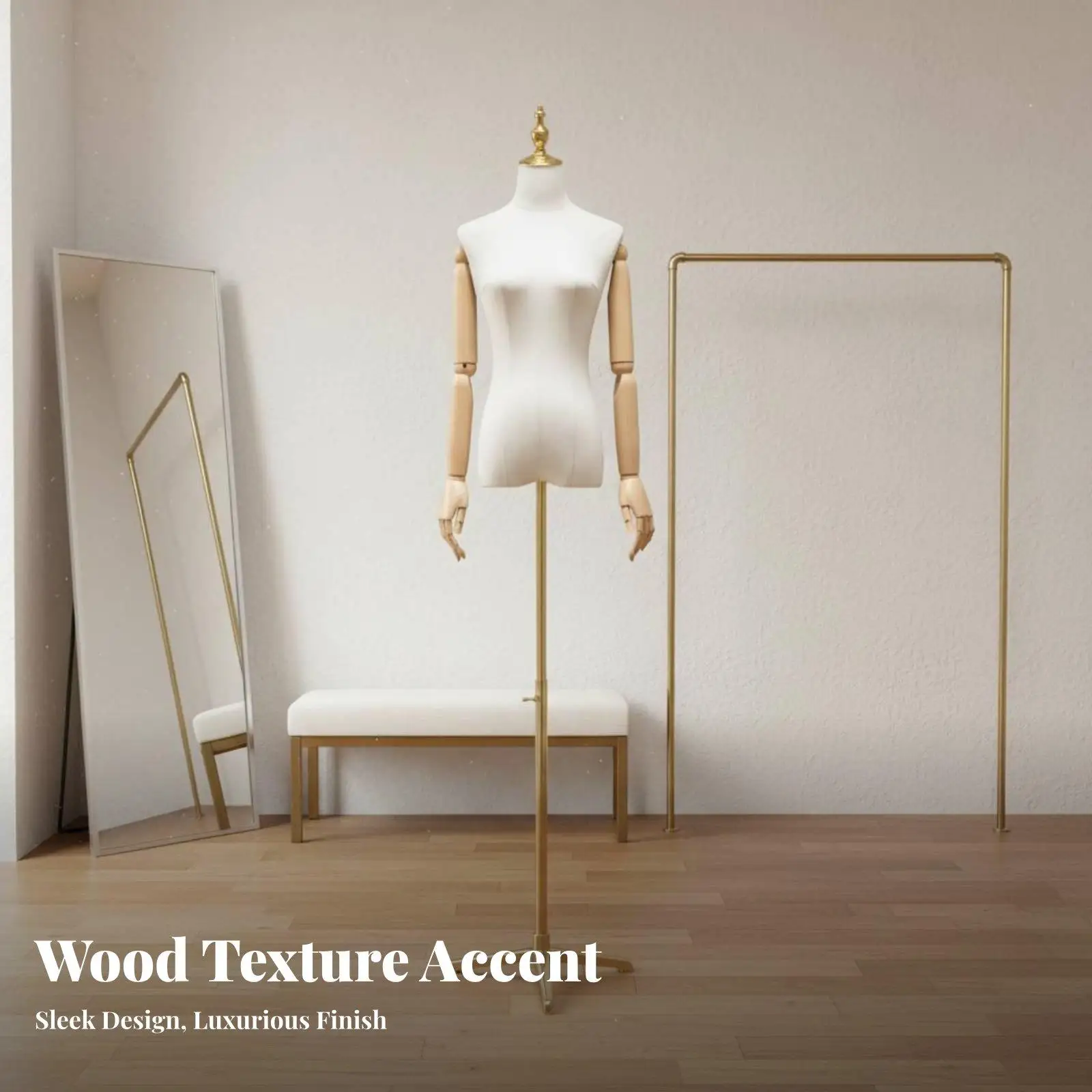 Display Mannequin for Women Apparel with Gold Metal Base Adjustable Stand for Retail Store Window Showcase Use
