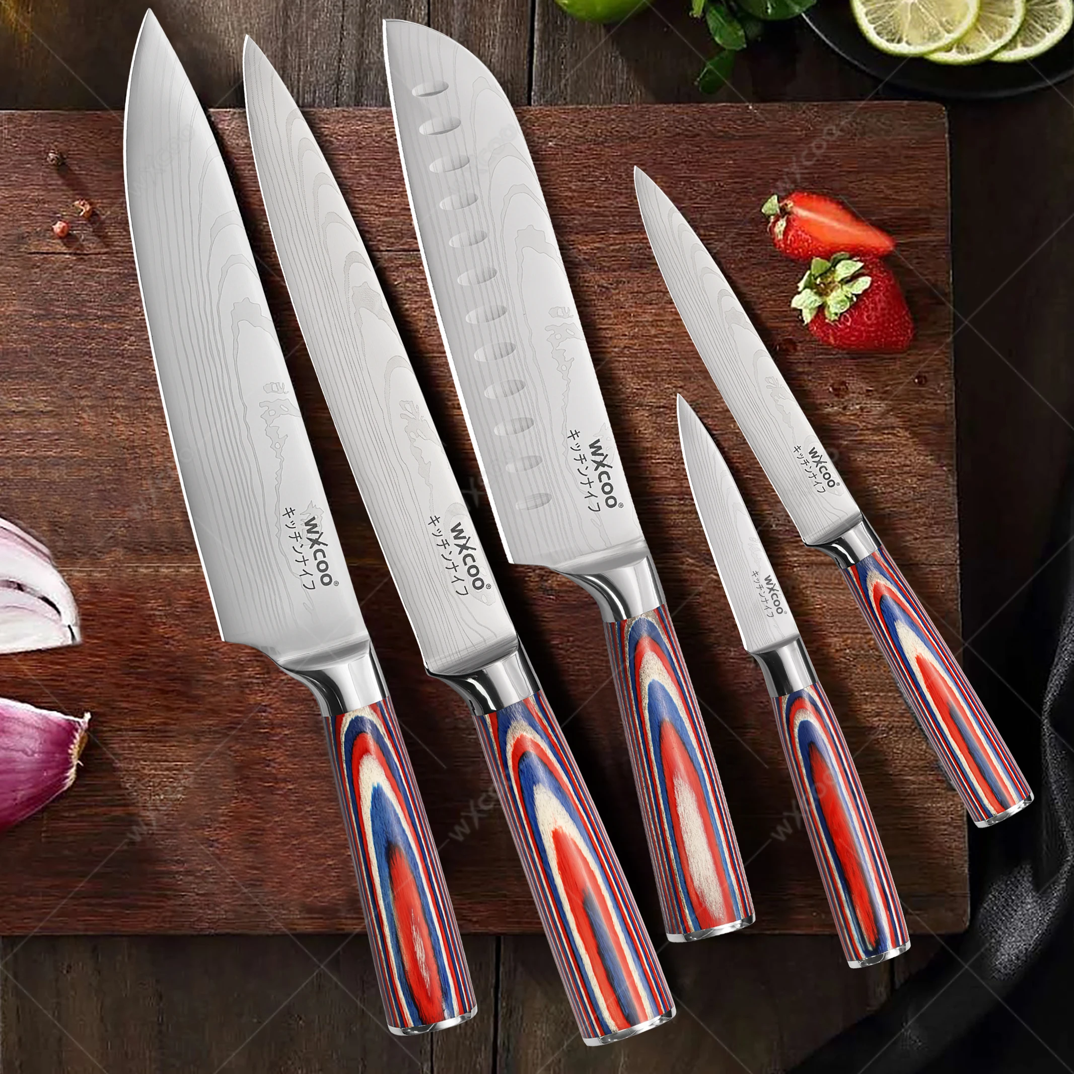 

Damascus Steel Pattern Santoku Knife Professional Japanese Chef's Knife Sharp Enough for Slicing Meat Fish Fruit Kitchen Cleaver