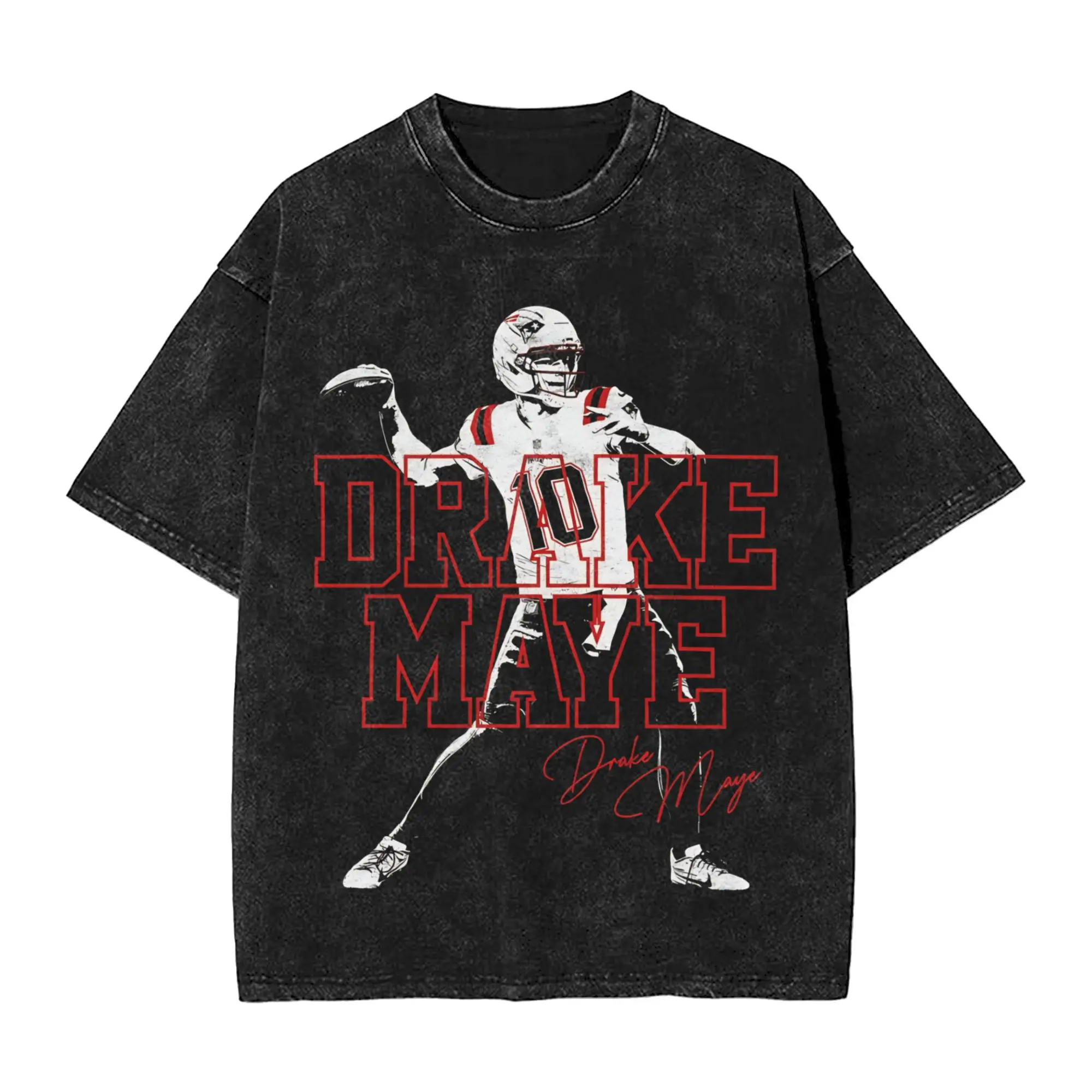 

Drake Maye New England Vertical Name T Shirts Hip Hop Washed Cotton High Street T-Shirts for Men Women Streetwear Summer Tees