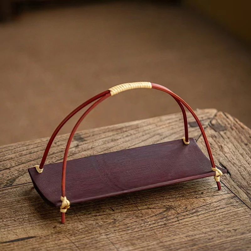 Bamboo Products Handmade Bamboo Handle Basket Tea Ceremony Snack Plate Retro Snack Plate Mini Dried Fruit Plate