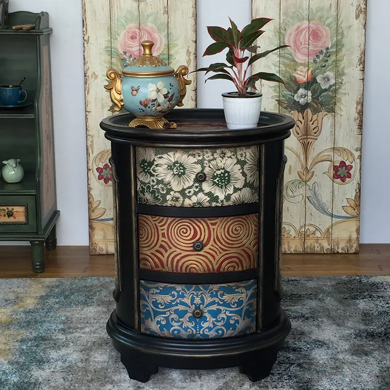 

！@European Style Solid Wood Handmade Console Table with Three Drawers for Living Room Bedroom Antique Luxury Traditional Design