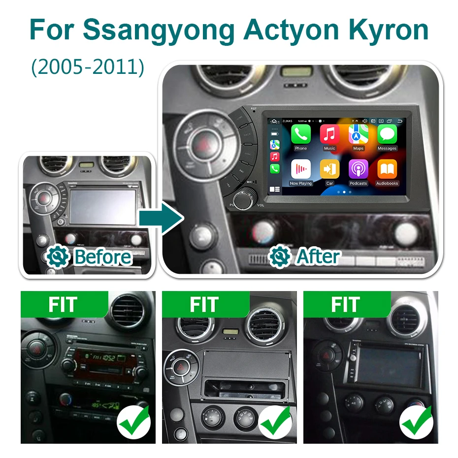 Wondefoo 7'' Linux Screen Wireless Carplay Android AUTO For Sangyong Actyon Kyron With Car Radio Stereo Multimedia Display Audio