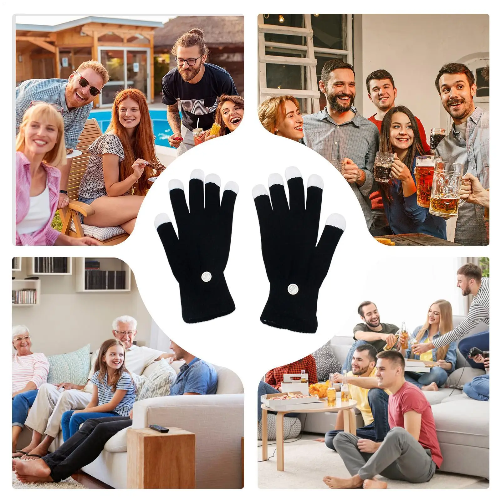 Modische Party-LED-Rave-Blitzhandschuhe mit 7 Modi, leuchtende Fingerspitzen, Beleuchtung, Schwarz, Neu, für Feiertage – Detail 4