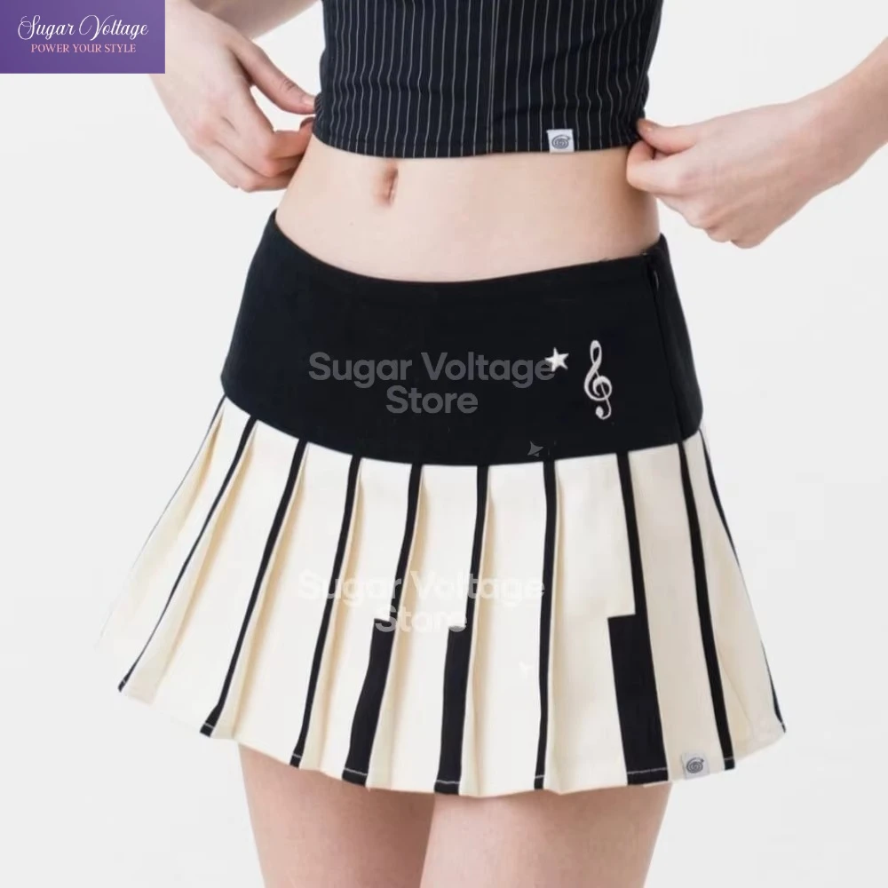 

Японская готическая плиссированная мини-юбка в стиле Харадзюку, женская черно-белая короткая юбка трапециевидной формы с принтом клавиш фортепиано, милая уличная мода в стиле панк