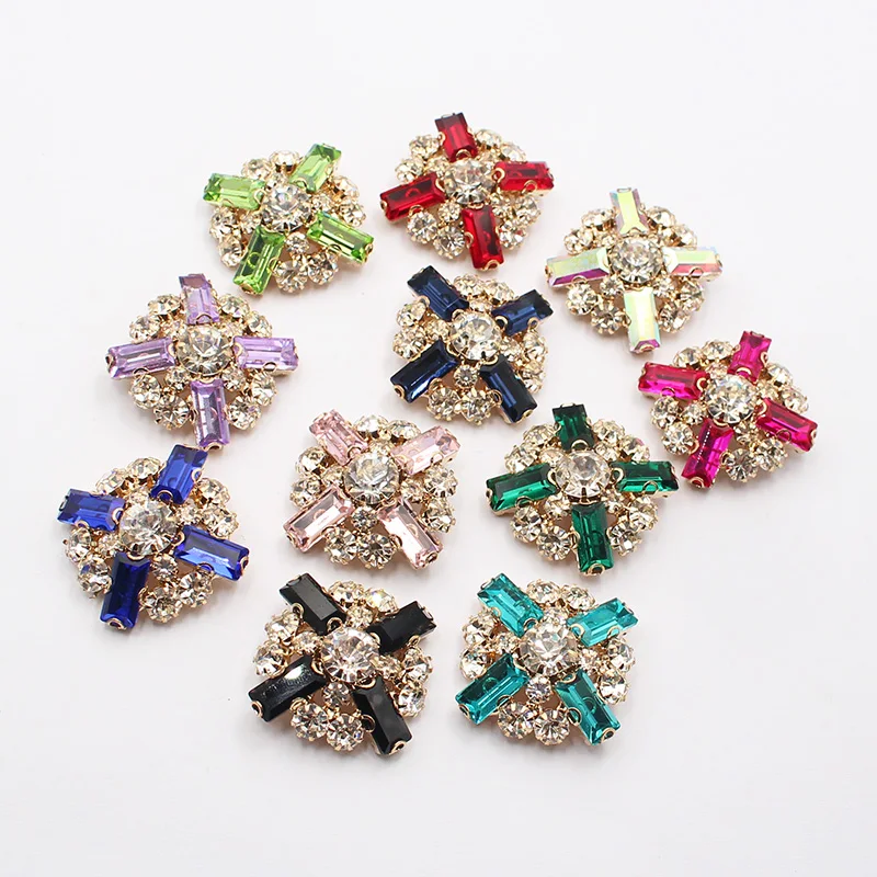 LKERAN 5Pcs 25mm Shank Sewing Square Rhinestone Buttons For Clothing DIY Wedding Metal Crafts Decorative Accessories