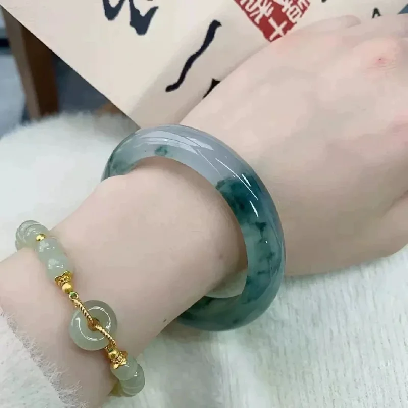 زهرة شفافة نوع دائرة حقيقية العائمة سوار اليشم الأخضر #2