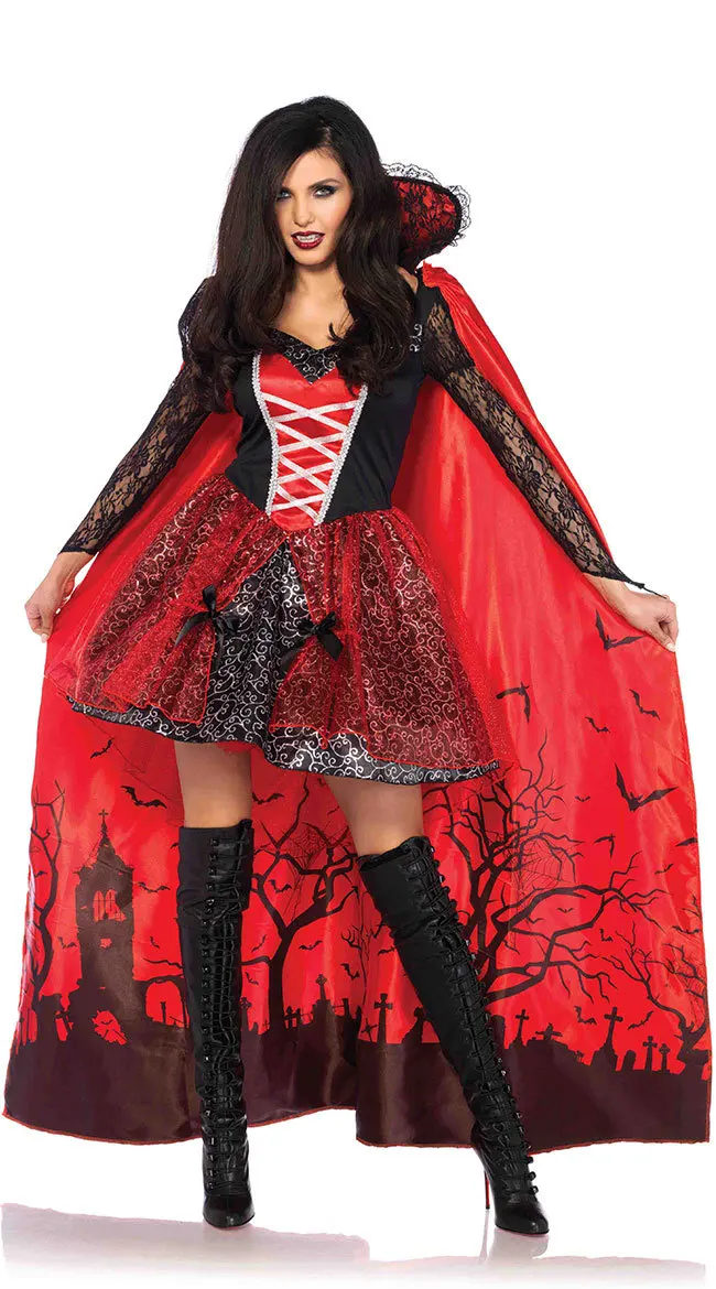 Kostium Wiedźmy na Halloween Damski Cosplay Wampira Królowa Kier Sukienka Księżniczki Strój Filmowy Gotycki na Bal Maskowy