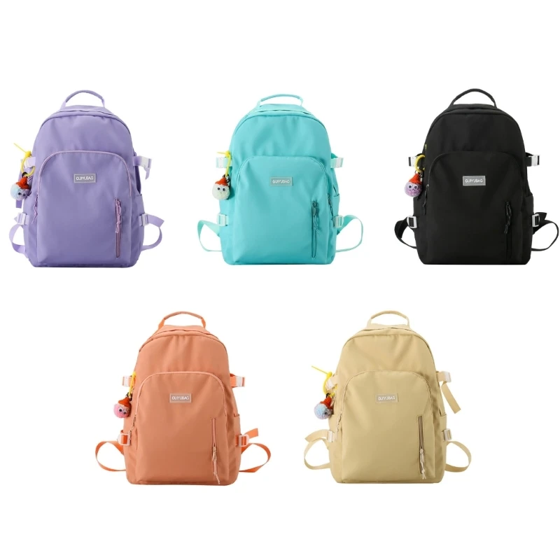 Backpack with Pendant Nylon School Bag for College Teenagers Youth Rucksack Student Casual Daypack Female Bookbag